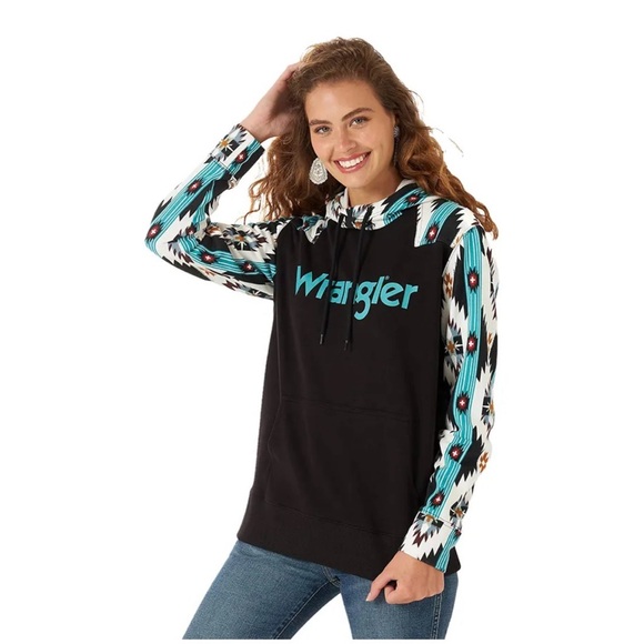 Wrangler Tops - Wrangler Black and Teal Women’s Hoodie